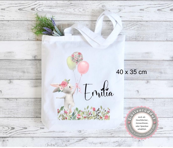 Hase Ballon Sport Schule personalisiert mit Name Kindergarten Wechselwäsche Kindergartenkind Einschulung Geburtstag von Lüttentüddel®